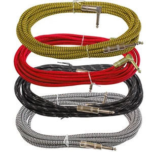 Cable de instrumento de guitarra de 12 pies de color mixto de tweed ángulo recto a recto 1/4 - Imagen 1 de 1