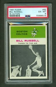 Bill Russell 1961 Fleer NBA Basketball In Action Card # 62 Celtics PSA Graded 6