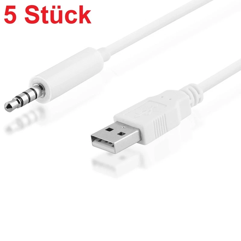 1,5m USB AUX IN OUT Kabel Adapter Stecker auf 3,5mm Klinke Weiß Ladeadapter - Bild 1 von 1