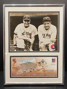Babe Ruth/Lou Gehrig Photo and 2002 Yankee Stadium US Postal Cover, Framed - Picture 1 of 9