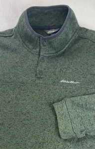 Eddie Bauer 3 Button Front Fleece Pullover Mens L Heathered Green Polyester Logo - Picture 1 of 9