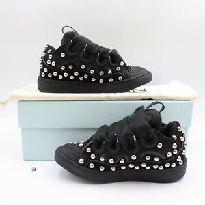 Lanvin Studded Leather Curb Sneakers in Black with Silver-Tone Studs - FR 36