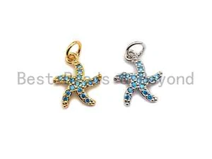 Turquoise CZ Micro Pave Starfish Shape Pendant,Cubic Zirconia Charm/Pendant, - Picture 1 of 6