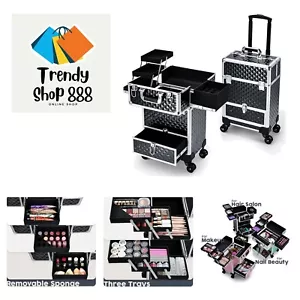 Rolling Makeup Case Cosmetic Travel Trolley Storage Sliding Drawer 4 Tray Mak... - Picture 1 of 8
