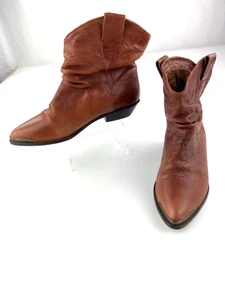 Vintage Connie Slouchy 80's Cognac Leather Bootie Western Cowgirl SZ 9B Vaquero - Picture 1 of 12