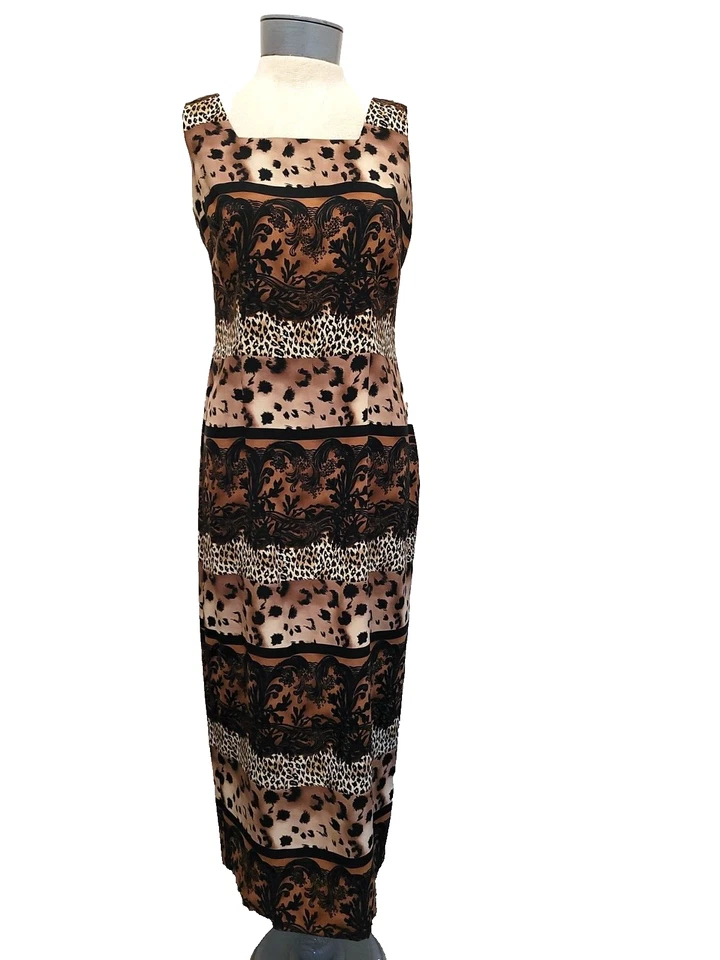 Maxi Vestido De Colección Talla 6 Jennifer Jeffries Rayas Animal Floral Sin Mangas Foto 1 de 3