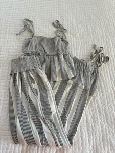Free People FPBeach gray/ivory 2-piece stripe flounce Cami/pant Set size small - Picture 1 of 10