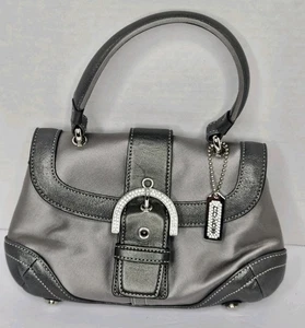 Coach Vtg Madison Mini Top Handle Swarovski Crsytal Gray Bag Satin Suede 8975 - Picture 1 of 12