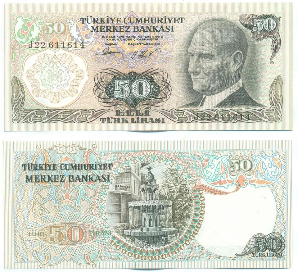 TURKEY NOTE 50 LIRA L. 1970 P 188(2) UNC - Image 1 of 1