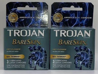 2 caixas de preservativos Trojan Bareskin 50% mais finos 3ct CADA 6 TOTAL VALIDADE 1/28 - Imagem 1 de 4
