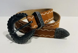Talbots Echtleder braun Gürtel geprägte Schnalle Western Flair Medium *LESEN - Bild 1 von 5