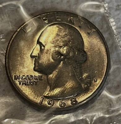 1968 D Washington Quarter BRILLIANT COIN MINT/UNC SEALED IN CELLO - Image 1 of 4
