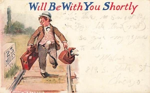 Humor / lustige Postkarte verschickt 1916 wird in Kürze bei Ihnen sein 23 Meilen bis... - Bild 1 von 2