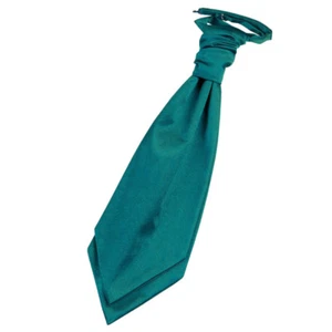 Teal Mens Pre-Tied Ruche Cravat Satin Plain Solid Formal Wedding by DQT - Picture 1 of 2