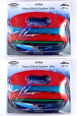 2 Jigging Hand Line Combos Mackerel Cod Pollack Trolling 5 Feathers & 100g Pirk Foto 1 de 4