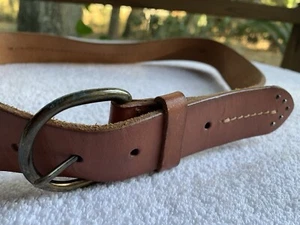 Western Studded Leather Belt Women Medium Brown Cowhide Brass Studs Buckle - Picture 1 of 11