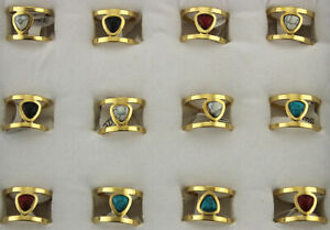 Wholesale Lots 35pcs Mixed Cute Natural Gold P Stone Stainless Steel Women Rings