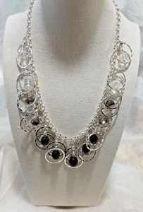 White House Black Market Necklace Silver Crystal & Black Beads adjustable New - Picture 1 of 5