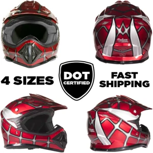 Youth RED WEB Kids Motocross Helmet DOT ATV UTV MX OffRoad Riding Gear  - Picture 1 of 8