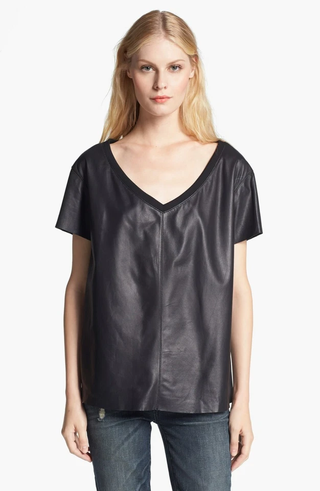 $425 Elizabeth & James ESME Leather T-Shirt  - Image 1 of 4