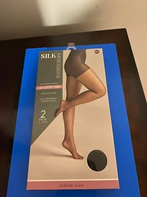 NEW SIZE XXL SILK IMPRESSIONS SHEER SUPPORT 20D BLACK HIGH WAISTED 2PK - Image 1 of 4