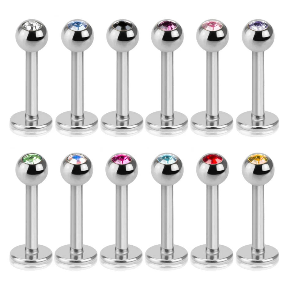 12er Set Labret Lippen Piercing Stecker Zirkonia Kristall Tragus Helix Ohr Z245 - Bild 1 von 1