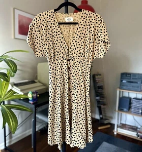 Marine Layer Camilla Yellow Cheetah Print A-Line Dress Tencell Lyocell Size M - Picture 1 of 4