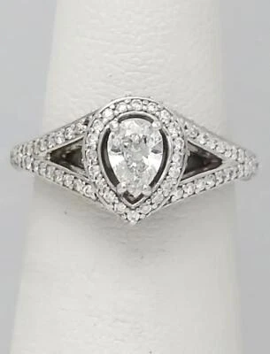 1.00 Ct Tw. Pear Diamond Halo Split Shank Engagement Ring In 14k White Gold - Image 1 of 4