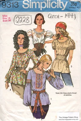 1971 Vintage Sewing Pattern B36″ BLOUSE (2228) By Simplicity 9313 - Image 1 of 3
