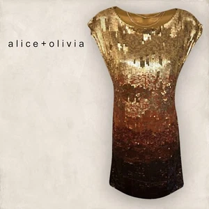 Vestido de fiesta Alice + Olivia para mujer Ombre dorado marrón bronce lentejuelas Reino Unido 10 - Imagen 1 de 4
