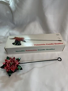 Metallic 12" Red Green Poinsettia Candle Snuffer Christmas Holidays - Picture 1 of 6