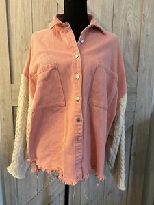Pol Contrast Sweater Shacket Salmon Ivory Cable Knit New Small Women’s - Picture 1 of 10