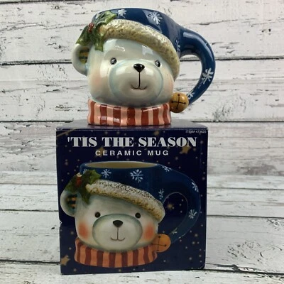 Taza de oso de cerámica Susan Winget 'Tis the Season artículo 473625. Pintado a mano de 20 oz Foto 1 de 4