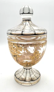 Wunderschöner Deckelpokal - geschliffen und gold bemalt - Glaspokal Glas Pokal - Picture 1 of 15