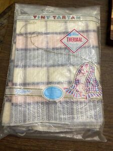 Vintage Thermal Fabric Tartan Baby Blanket By Triboro 100% Wool Fringe Plaid