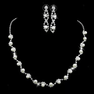 CONJUNTO COLLAR Y PENDIENTES CON CRISTAL Y PERLAS PARA BODA,ANIVERSARIO,FIESTA - Bild 1 von 5
