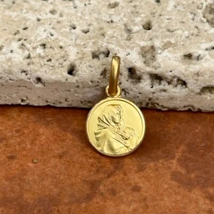 14KT Yellow Gold Solid Madonnina Ferruzzi Round Matte Pendant Charm 10mm Italian - Picture 1 of 6
