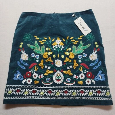 Simplee вельветовая юбка средний зеленый цветочный вышитый скандинавский коттедж - Изображение 1 из 4