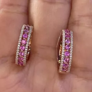 14K Yellow Gold Plated 2Ct Round Cut Lab Created Sapphire Women's Hoop Earrings - Picture 1 of 4
