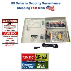 18 Channel DC12V 10 Amp Reset Fuse CCTV DC Distributed Power Box with CCTV Sign - Picture 1 of 12