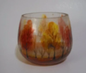 Yankee Candle VOTIVE Crackle Glass HOLDER Fall Foliage Red & Amber Trees - Picture 1 of 4