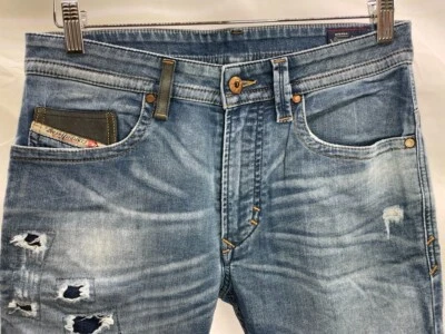 Pantalones de mezclilla ajustados 29 X 30,5 DIESEL Thavar elásticos azules Foto 1 de 4