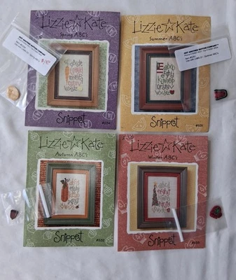 4 x Lizzie Kate Cross Stitch Snippet Patterns Seasonal ABC's set, PLUS buttons - Image 1 of 4