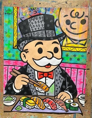 WILL STREET original painting 11x14/ Mr Monopoly art banksy faile dface pop alec - Image 1 of 4