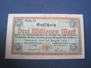 Deutschland Reichsbahn Dresden 3 Millionen Mark 20.8.1923 - Bild 1 von 2