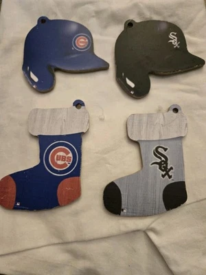 Chicago Cubs Or White Sox Baseball Ornament MLB Wooden Helmet Or Stocking - Image 1 of 4
