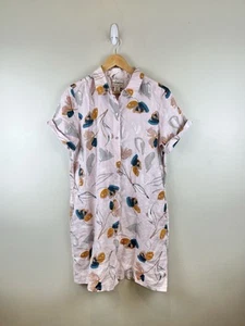 Rachel Zoe Floral Knee Length 100% Linen Shirt Dress Sz Large Pink Pockets - Picture 1 of 7
