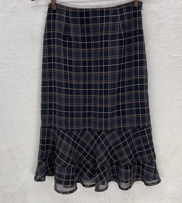 VTG Harold's Lined Ruffle Flare Skirt BLACK Plaid Midi Womens Size 0 Office Prep - Image 1 of 4