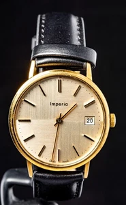 Imperia Patterned Dial Gold-Plated Men's Hand-Wind Vintage Swiss Watch-- Working - Picture 1 of 7