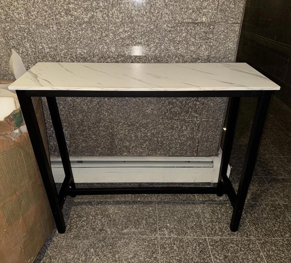 Mesa consola 47,5" rectangular negra con mesa de entrada de mármol sintético blanco Foto 1 de 4